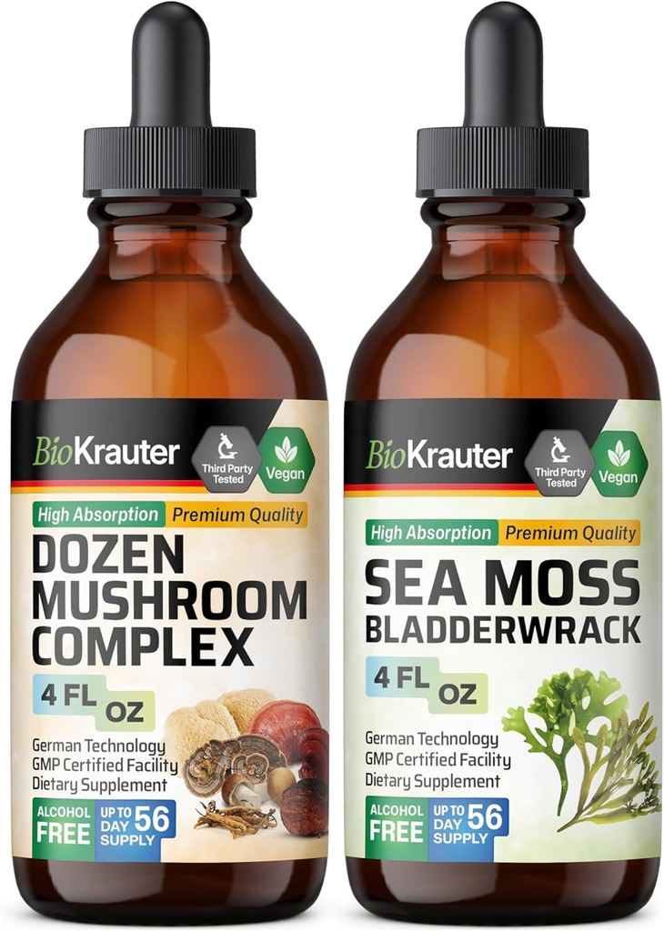 BIO KRAUTER Δεκάδες Mushroom Βάμμα 4 Fl. Oz. & Sea Moss Βάμμα 4 Fl. Oz.