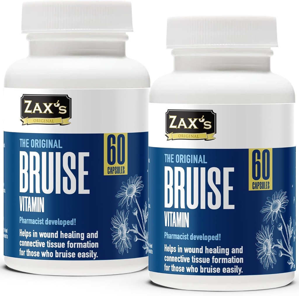 ZAX'S ORIGINAL MUISE Vitamin 2-Pack – Pharmacist-Developed Μελανωτικά Συμπληρώματα, Ισχυρό Οίδημα & Μελανιά Reucer με ψευδάργυρο, Βιταμίνες K, D3, C, C, Citrus Bioflavonoids, 120 Caps, Ζευγάρι με Arnica Cream