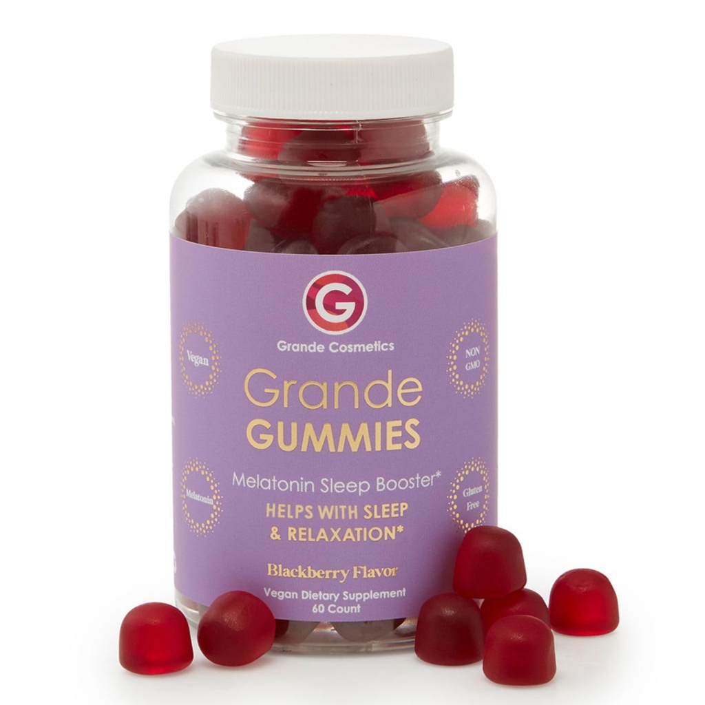 Grande Καλλυντικά Vegan Melatonin Gummies Sleep Aid for Adults with 5mg Melatonin - Χωρίς γλουτένη, Μη ΓΤΟ - 2 Μήνες Προσφορά, 60 δισκία, Blackberry Γεύση
