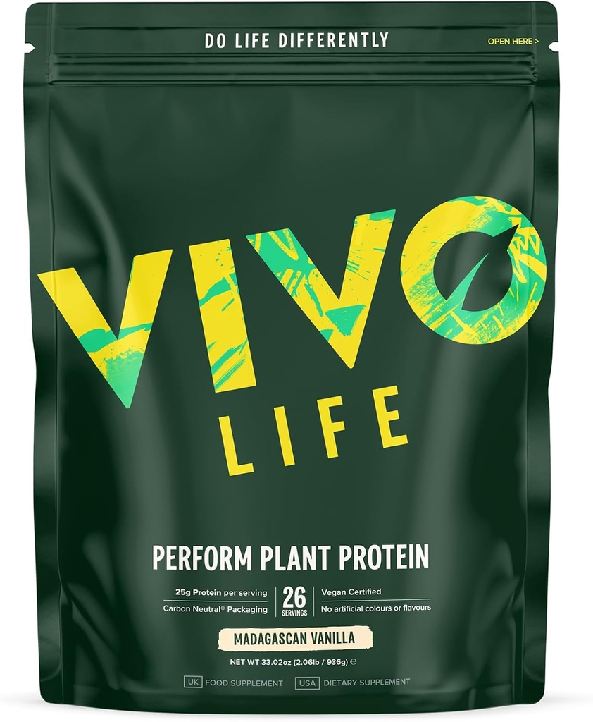 Vivo life Perform Plant Protein Powder - Pea & Hemp Protein Blend with BCAA (34.85 oz, Vanilla)