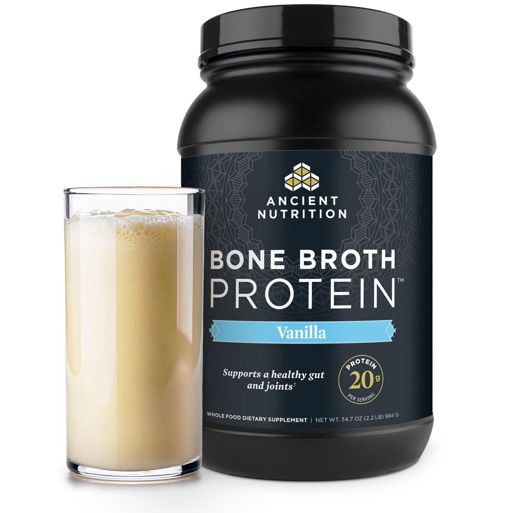 Αρχαία διατροφή Grass Fed, Bone Broth Protein Powder, 20g πρωτεΐνη, Hydrolyzed Collagen Peptides, Keto & Παλαιό Φιλικό, Υποστηρίζει Joint, Gut Health, Vanilla, 40 Υπηρεσίες