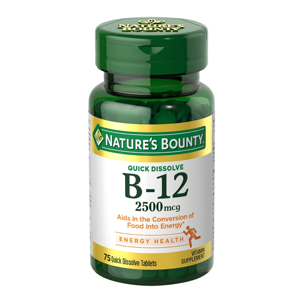 Βιταμίνη B12 της φύσης 2500 mcg, Κυτταρική Ενέργεια Υποστήριξη, για την Ενέργεια Μεταβολισμός, Καρδιά & Νευρικό Σύστημα Υγεία, 75 Γρήγορη Διαλύστε Δισκία