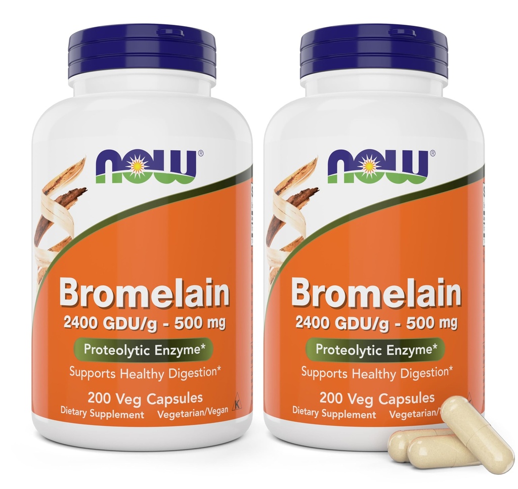 Τώρα Bromelain 500 mg, 200 κάψουλες Veg (πακέτο των 2) Συμπλήρωμα - Μη ΓΤΟ, Vegan 500mg Caps