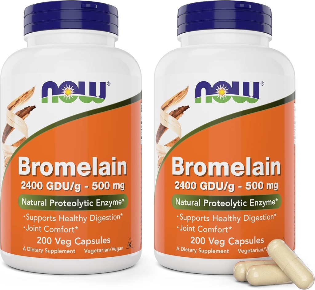 Τώρα Bromelain 500 mg, 200 κάψουλες Veg (πακέτο των 2) Συμπλήρωμα - Μη ΓΤΟ, Vegan 500mg Caps