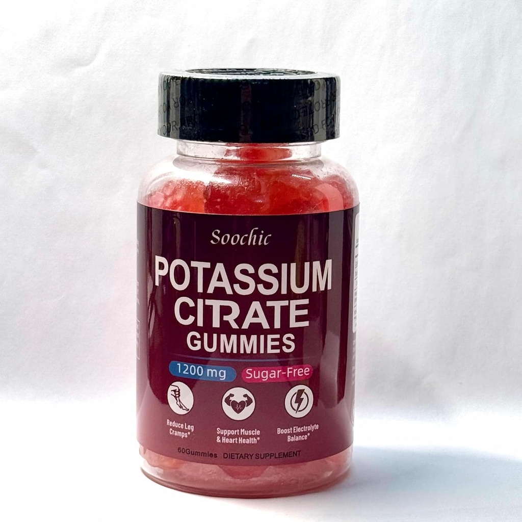 Σουτσικό Κάλιο Gummies - 1200mg Citrate Κάλιο για άνδρες και γυναίκες - Υποστηρίζει πόδια Cramps & μυϊκή υγεία