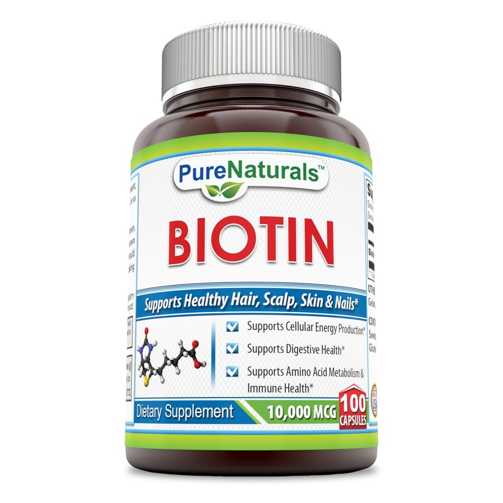 Pure Naturals Biotin 10.000 Mcg, 100 κάψουλες- Υποστηρίζει υγιή δέρμα & μαλλιά – Προάγει τη συνολική καλή υγεία