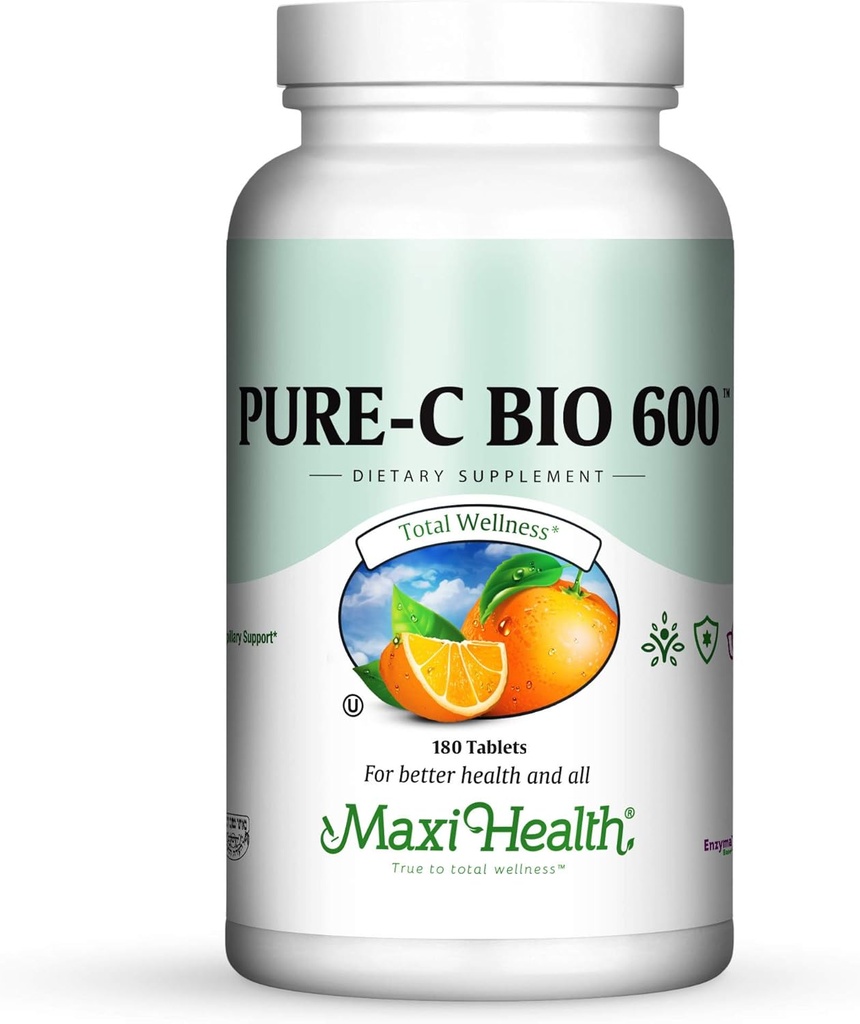 Vitamin C Complex 600 mg συμπλήρωμα – Προτεινόμενη ημερήσια δόση δισκία βιταμίνης C με Λεμόνι Bioflavonoids, Ασβέστιο & Φώσφορο – ανοσοποιητική υποστήριξη υγείας – Pure- C Bio 600 Non- GMO, VIT C Vegan 180 δισκία