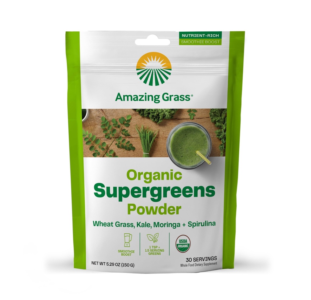 Amazing Grass Super Greens Booster: Πράσινα Smoothie σκόνη μείγμα με Spirulina, Moringa, σιτάρι Grass & Kale Smoothie Booster, Chlorophyl Providing Greens, 30 εξυπηρετούν