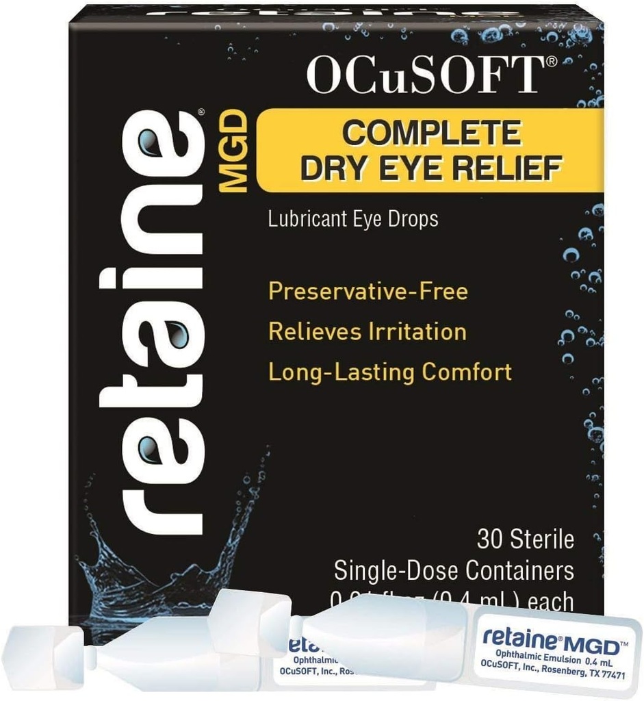 OCUSOFT Retaine MGD Πλήρης ξηροφθαλμία ανακούφιση Λιπαντικό Οφθαλμικές σταγόνες μονο-Dose Δοχεία, 30 κόμης (πακέτο του 2)