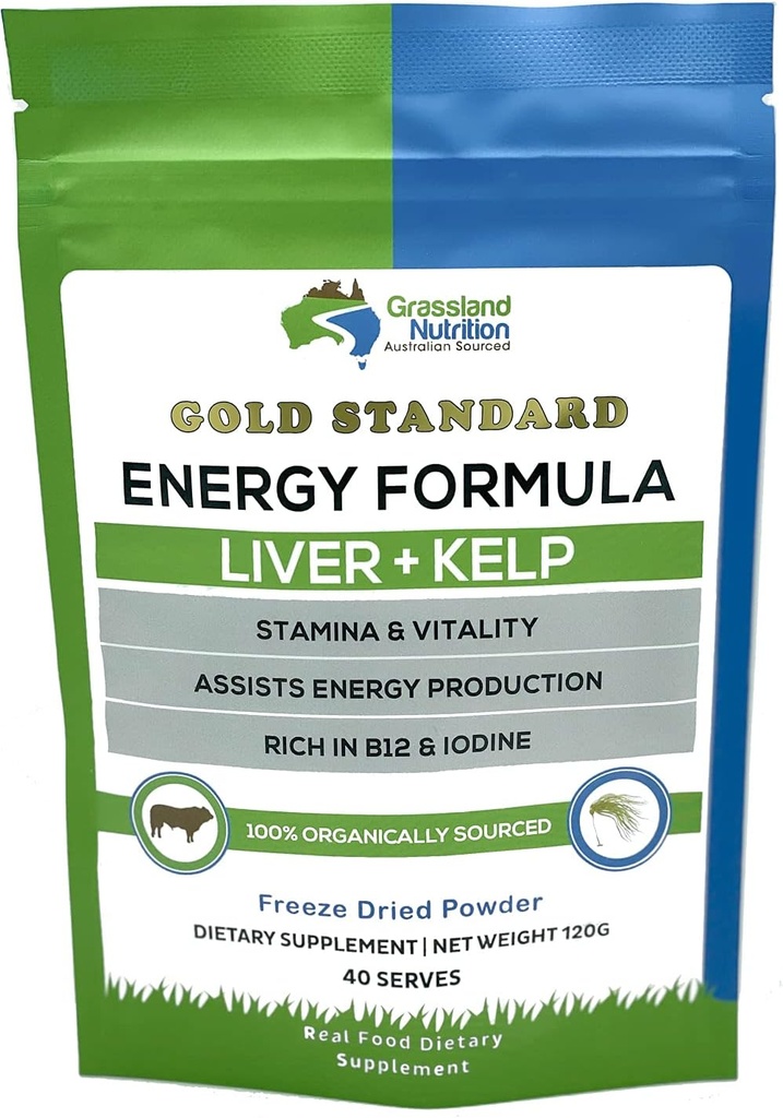 Χόρτο Fed Beef Liver με άγρια συγκομιδή Kelp Energy Formula — Φυσικό B12, ιώδιο, σίδηρος & βιταμίνη Α (120G σκόνη)