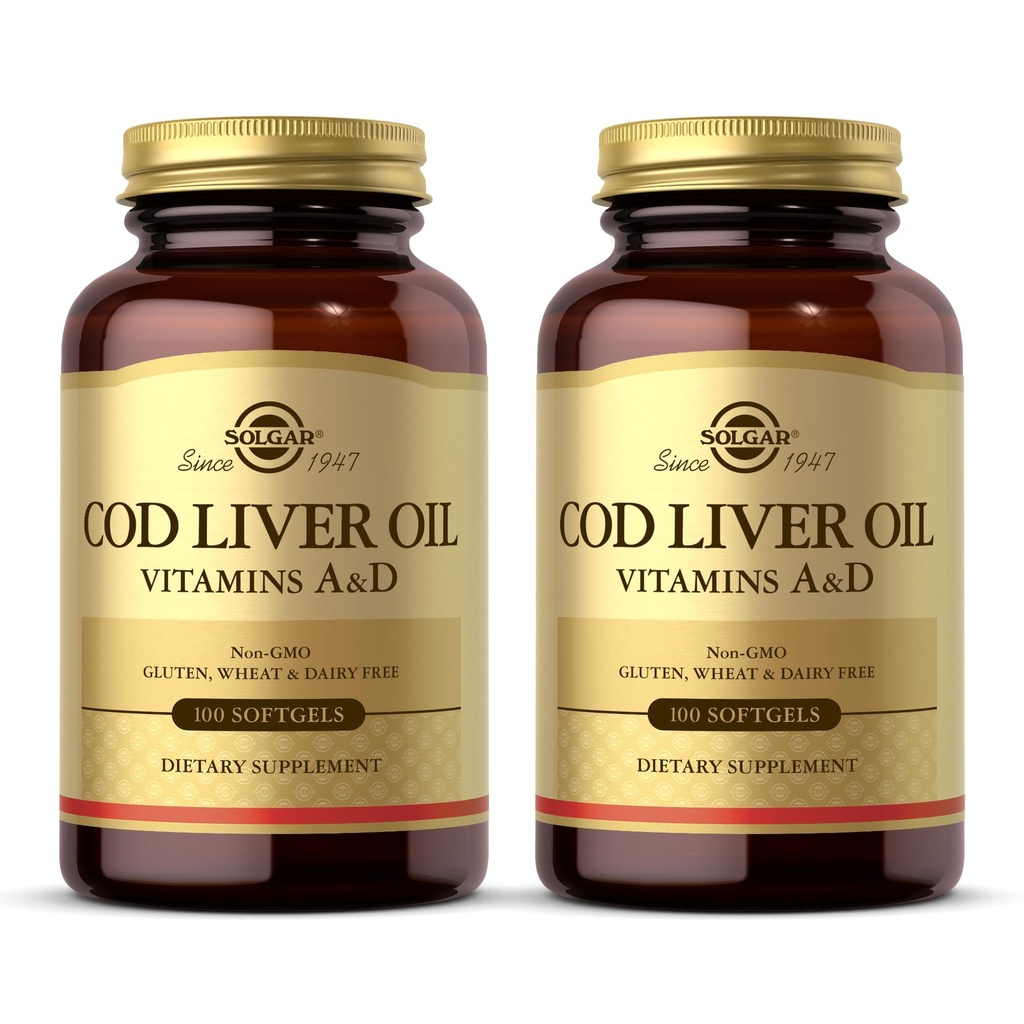 Solgar Cod Liver Oil - 100 Softgels, Pack of 2 - Provides Vitamins A & D - Non-GMO, Gluten Free - 200 Total Servings