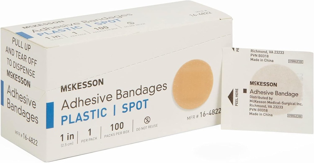 McKesson Αυτοκόλλητα, Στείρα, Πλαστικό σημείο, 1 in, 100 Count, 24 συσκευασίες, 2400 Σύνολο