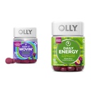 OLLY Relief δυσκοιλιότητας 30ct, Energy Gummy 60ct - Rhubarb Prunes Amla Berry, B12 CoQ10 Goji Tropical