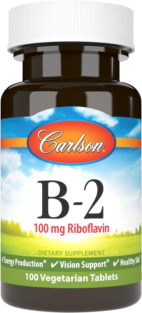 Carlson - B-2, 100 mg Riboflavin, Energy Production, Vision Support & Healthy Skin, 100 Vegetarian Tablets