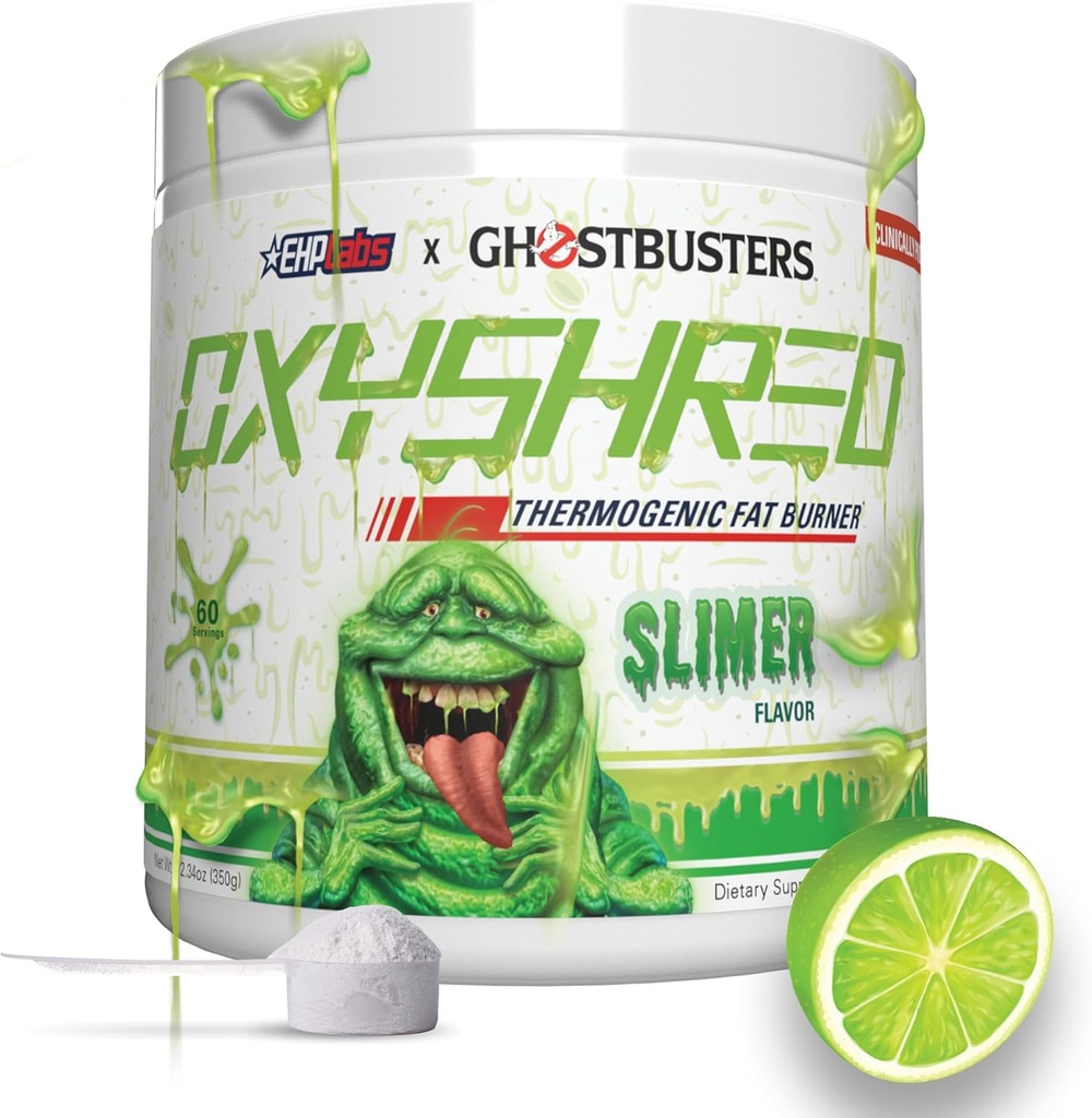 EHP LABS Ghostbusters OxyShred Thermogenic Pre Workout Powder & Scredding Supplement - Clinically Proven Preworkout Powder with Acetyl L Carnitine, Energy Boost Drink - Slimer Lime, 60 Servings