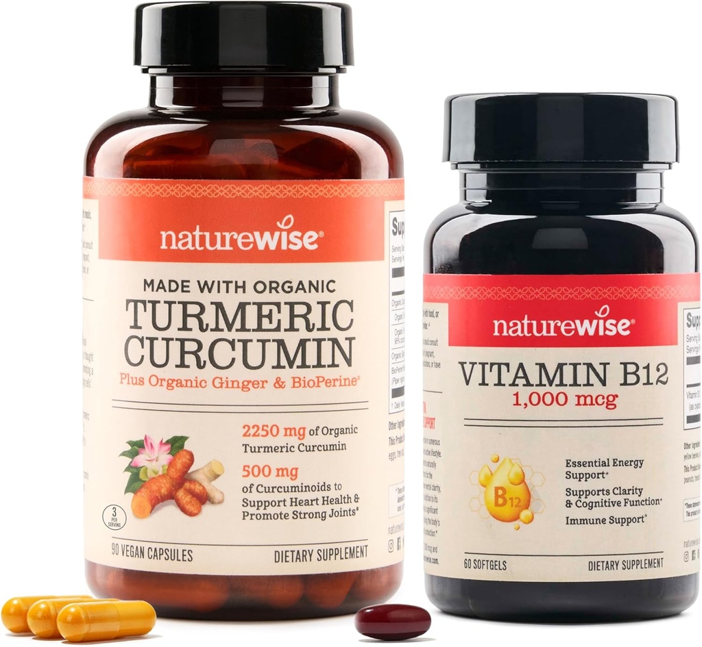 NatureWise Κουρκουμίνη Turmeric 2250mg & Βιταμίνη B12 1000mcg Softgels Κοινή Υποστήριξη Ενεργειακά Επίπεδα 60 Μέτρα