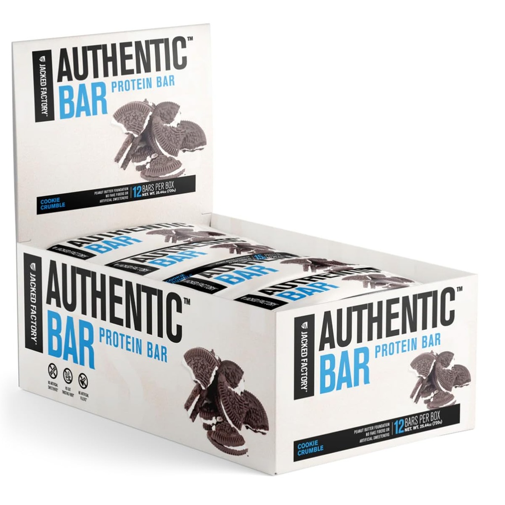 Authentic Bar Cookie Crumble Protein Bars - Γευστικές μπάρες αντικατάστασης γεύματος Energy Bars w/ 15g Whey Protein Isolate, Natural Sugars from Pure Honey, Healthy Fat Peat Butter Foundation - 12 Pack