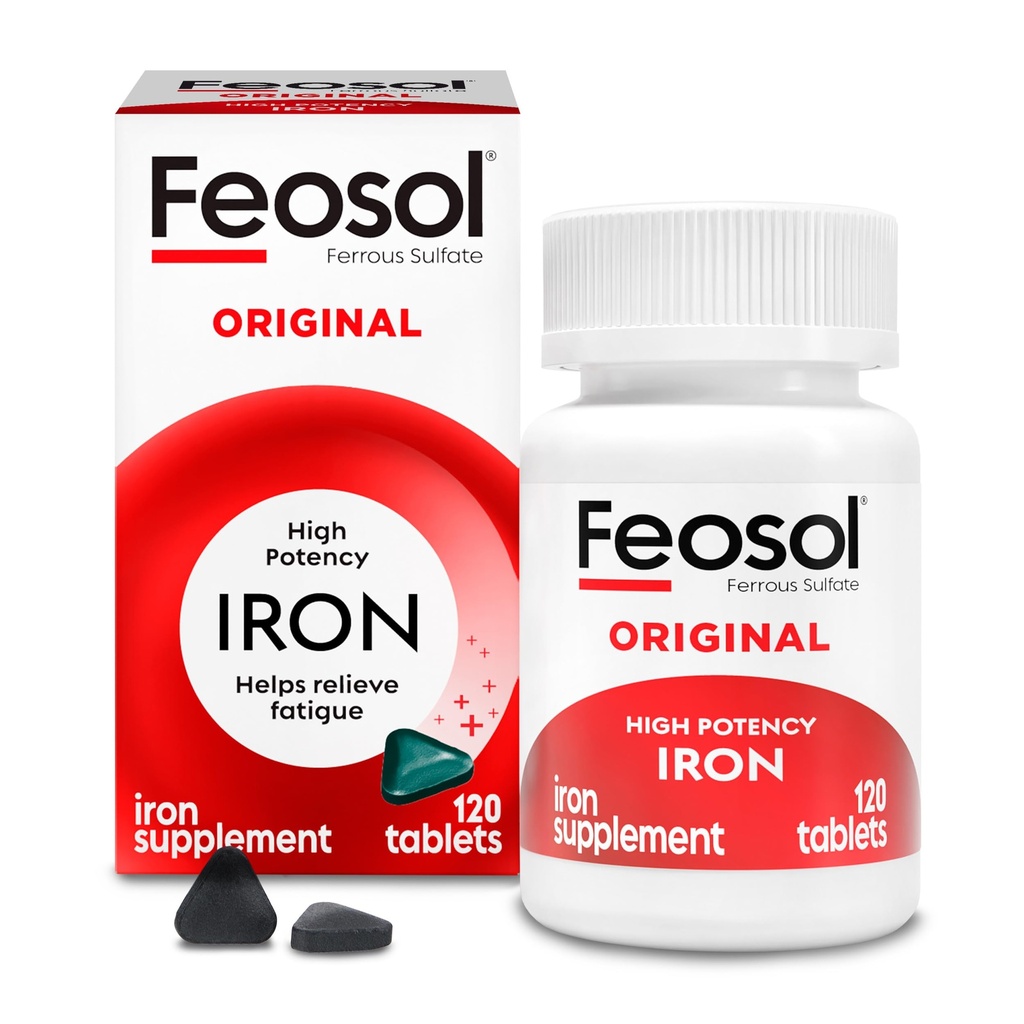 Feosol πρωτότυπα δισκία συμπλήρωμα σιδήρου, μη αιμό, 325mg θειικό σίδηρο (65mg Elemental Iron) ανά Χάπια σιδήρου, 1 ανά ημέρα, 120ct, 4 μήνες προσφοράς, για την υποστήριξη ενέργειας και ανοσοποιητικού συστήματος, Made in USA