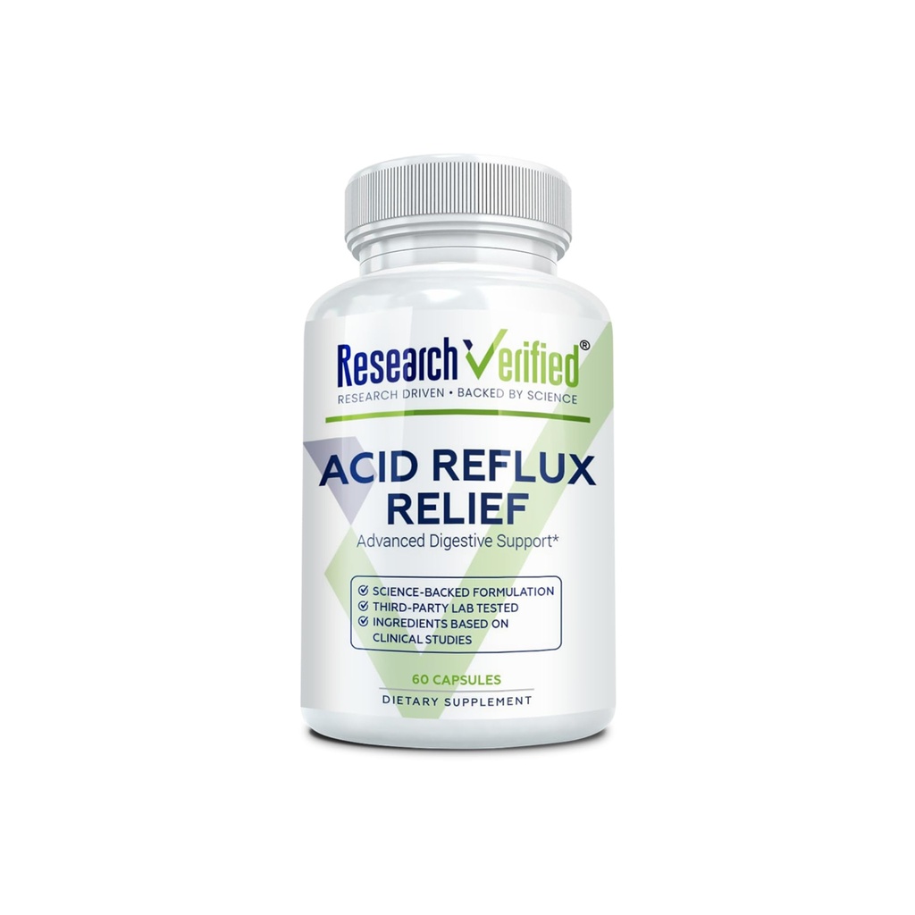 Έρευνα Επαληθευμένο Acid Relux Relief - Soothe GI Προβλήματα - Μελατονίνη, 5-HTP, Marshmallow Root - 60 Κάψουλες - Vegan