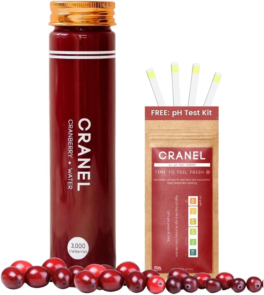 CRANEL Fast-Acting Cranberry Formula - Urinary Tract & Gut Support – (1 Week Supply) + Free pH Test Kit | 3,000 Cranberries, No Sugar, Vegan, Clinically Proven