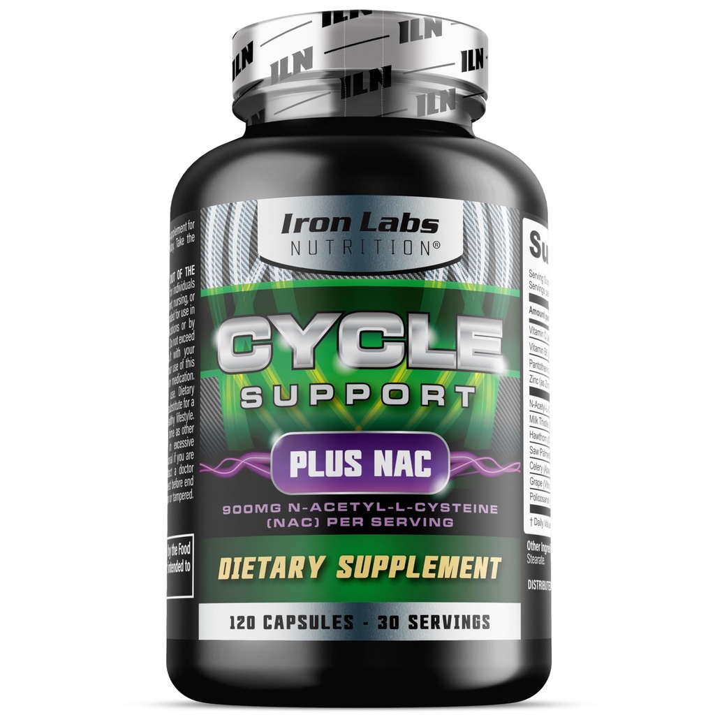 Iron Labs Nutrition: Cycle Support Plus NAC (N-Acetyl-L-Cysteine) - συμπλήρωμα υποστήριξης νεφρών και ήπατος - Συμπληρώματα υποστήριξης κύκλων για άνδρες - N Acetyl L Cysteine και γαϊδουράγκαθο γάλακτος (120 κάψουλες)