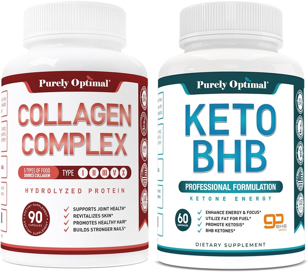 Αμιγώς Βέλτιστα Χάπια Keto Diet Χρησιμοποιήστε το λίπος για την ενέργεια με Κέτωση + Premium Πολυ Συλλογές Peptides κάψουλες (Τύποι I, II, III, V, X)
