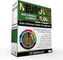 50,000 High Strength Vitamin B Complex Liquid Supplement, Brain & Nervous System Strengthening, 10 Ampoules, 3.4 fl oz (100ml), Rapid Absorption, Non-GMO, Gluten-Free