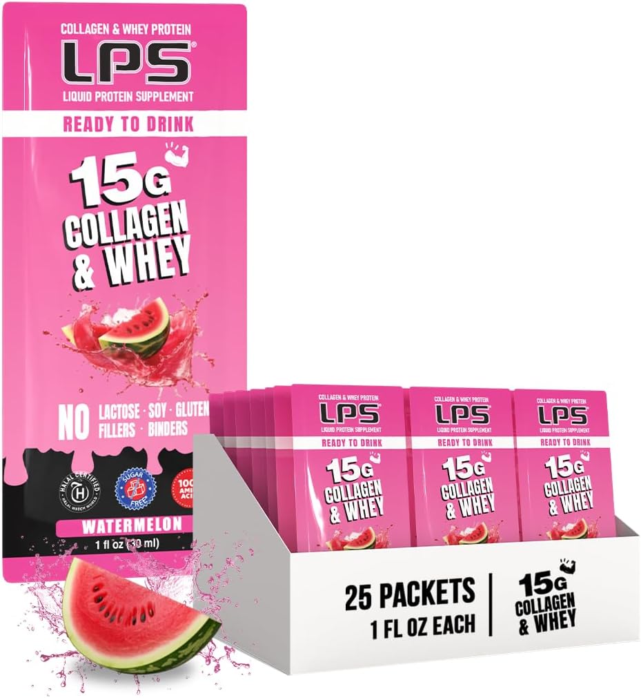 LPS Liquid Collagen & Whey Protein Supplement - Μη-GMO Drink, Sugar-Free - Προάγει το υγιές δέρμα & τα μαλλιά για άνδρες & γυναίκες, το νερό, το ενιαίο σερβίρετε (50 πακέτα)