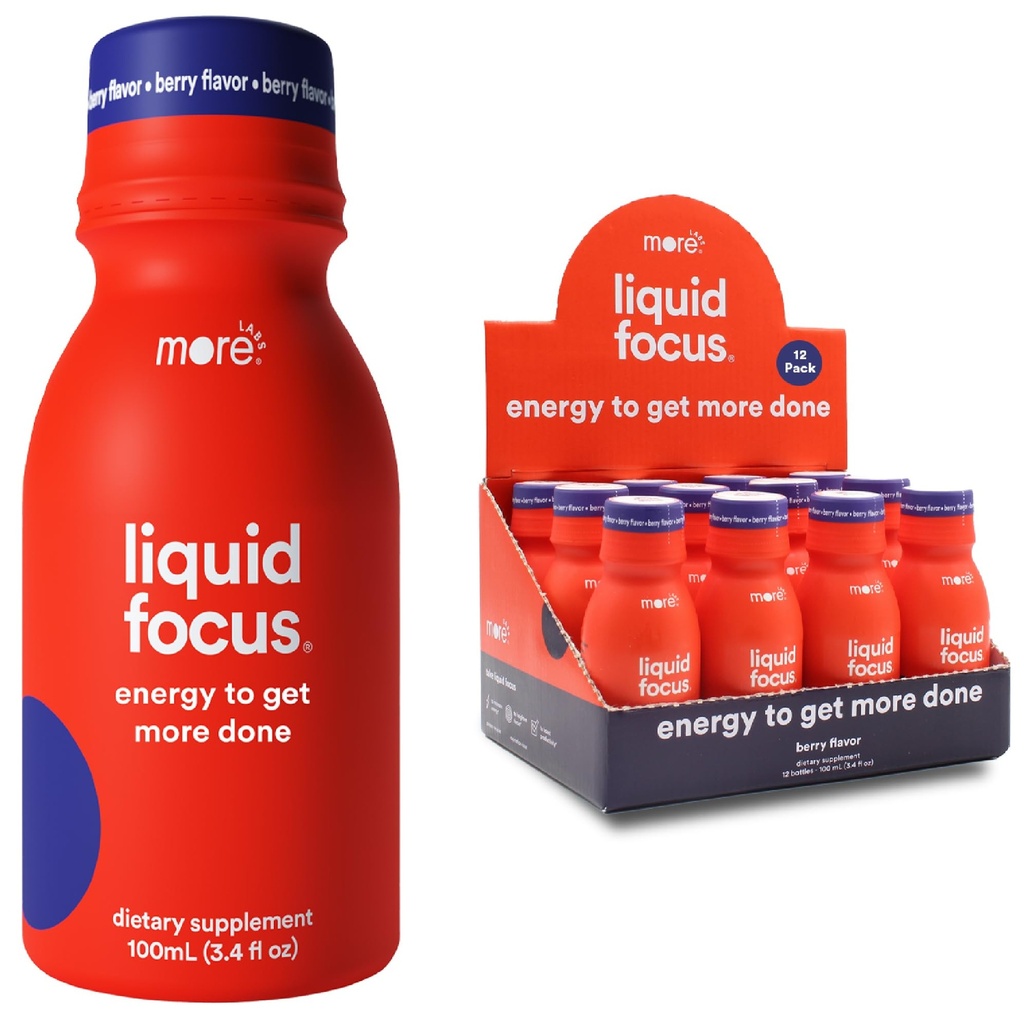 More Labs Liquid Focus, Nootropic Smart Drink with Ισχυρό Αντιοξειδωτικό & Προσαρμόσιμα Βότανα για την Ενέργεια και τη Συγκέντρωση, 150mg καφεΐνη (Pack of 12)