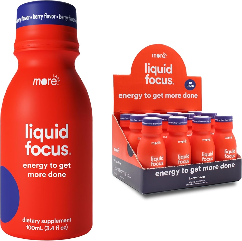 More Labs Liquid Focus, Nootropic Smart Drink with Ισχυρό Αντιοξειδωτικό & Προσαρμόσιμα Βότανα για την Ενέργεια και τη Συγκέντρωση, 150mg καφεΐνη (Pack of 12)