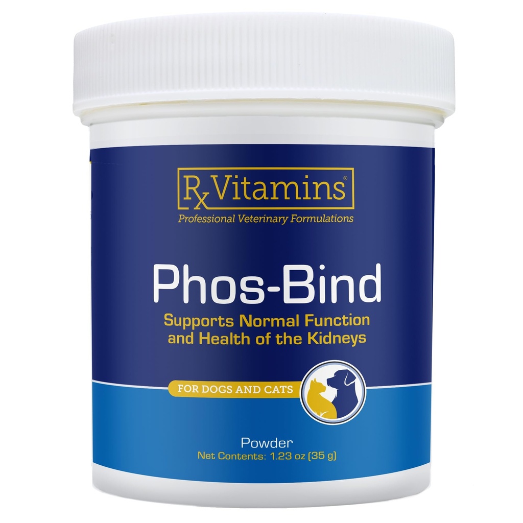 Rx Βιταμίνες Phos-Bind - Παιδική υποστήριξη συμπλήρωμα σκόνης - Phosphate Binder για γάτες & σκύλους για την υγεία των νεφρών - Υποστηρίζει φυσιολογικό καθαρισμό νεφρών και την απαραίτητη φροντίδα νεφρών - 35g