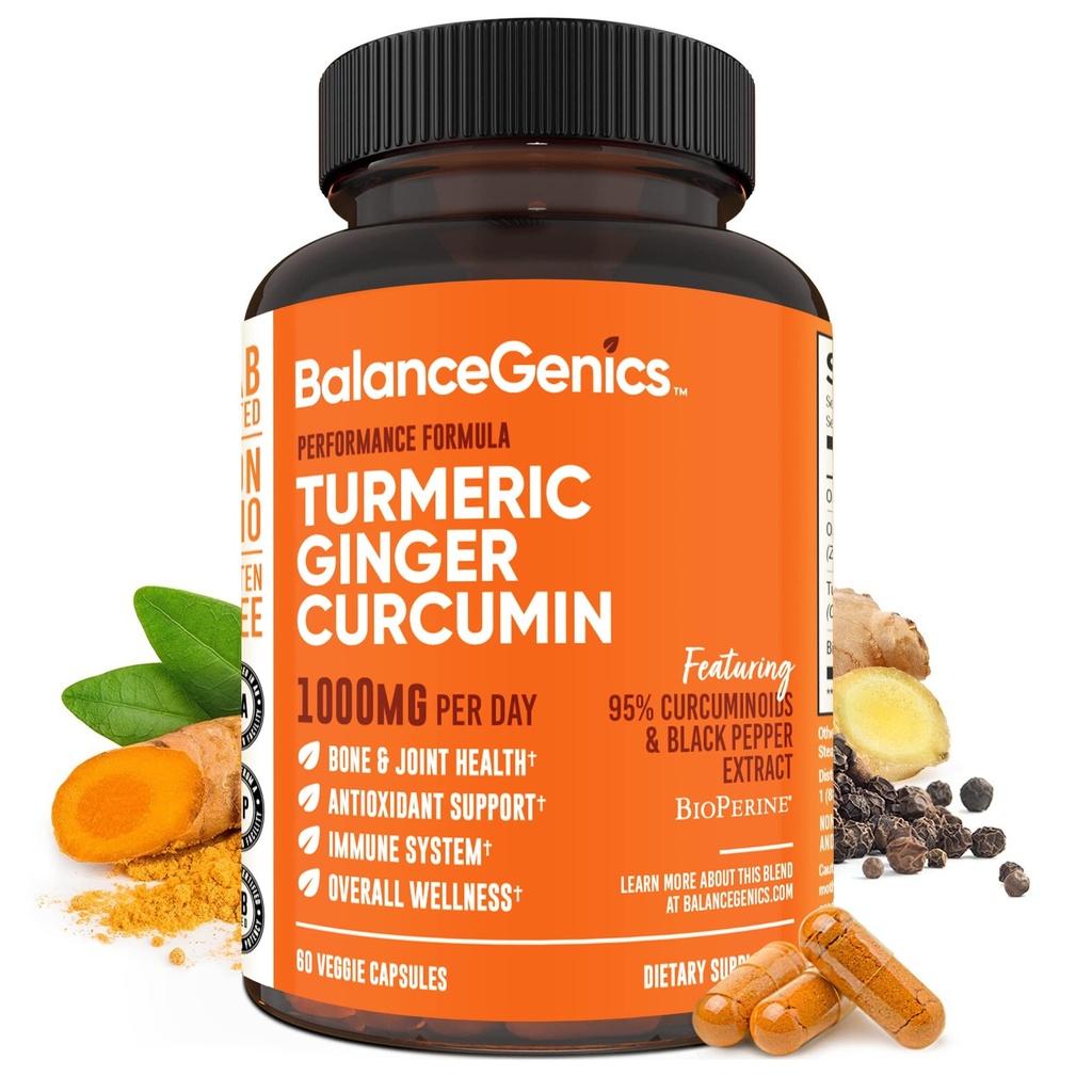 Turmeric Curcumin Supplement with Black Pepper & Ginger Root 1000mg 