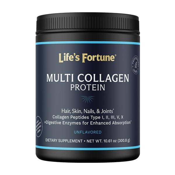 Multi Collagen Peptides Types I, II, III, V & X Hydrolyzed Protein Powder – Grass-Fed, Blend with Digestive Enzyme – για το δέρμα, τα μαλλιά, τα νύχια, τις αρθρώσεις & την υγεία των ούλων, χωρίς γεύση