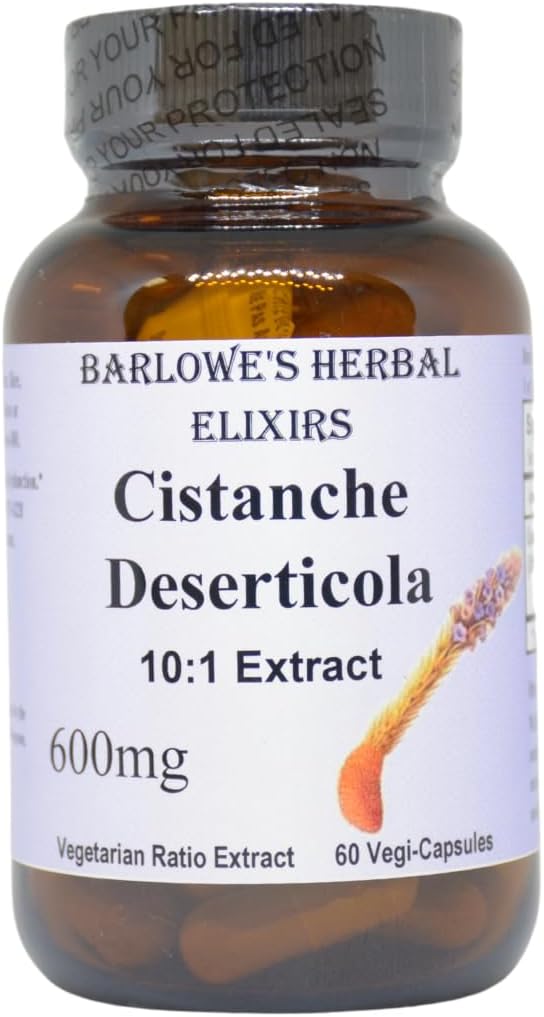 Barlowe's Herbal Elixirs Cistanche Extract | Cistanche Deserticola | 10:1 | 600 mg Per Capsule | 60 Veggie Capsules | Stearate Free | Glass Bottle | Non GMO