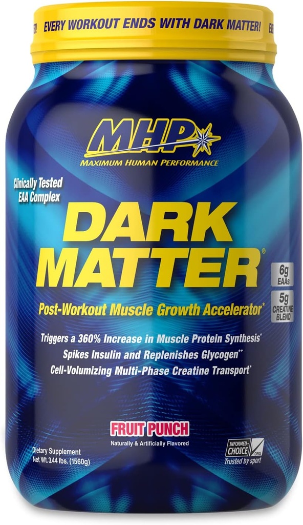 MHP Dark Matter Post workout, Επιταχυντής ανάκτησης, w/Multi Phase Creatine, Waxy Carbohydrate, 6g EAAs, Fruit Punch, 20 υπηρεσίες, 55 Oz