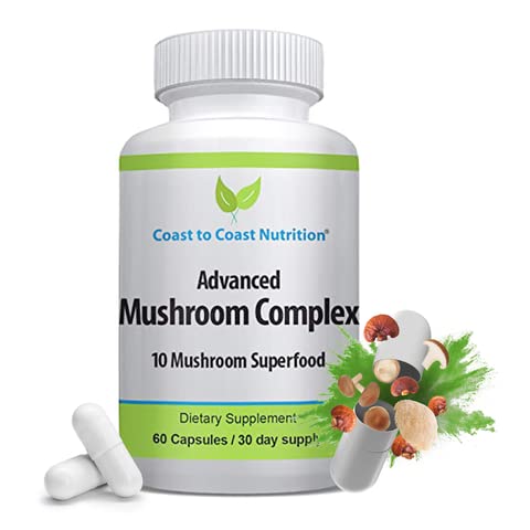 Advanced Mushroom Complex - Lion's Mane, Reishi, Cordyceps, Chaga, Turkey Tail, Maitake 10X Mushroom Blend Superfood – Immune Support & Nootropic Brain Συμπληρώματα Ανοσίας & Ενέργειας - 60 κάψουλες