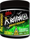 AMMO ® Energy ReloadsTM Pre Workout Powder - 300mg Caffeine Zero Sugar Vital Aminos και Electrolytes Όχι Τεχνητές Γεύσεις ή Χρώματα (Coconut Crossfire)