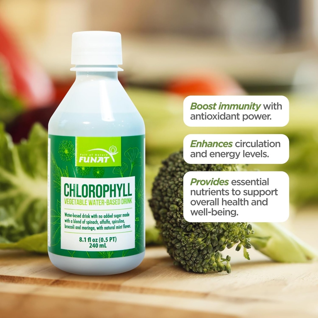 FUNAT Chlorophyll Plus Υγρό με Φυσικό άρωμα μέντας - Nutrient-Rich Green συμπλήρωμα για την ενέργεια & ευεξία, εύκολο στη χρήση σταγόνες - 8.1 FL OZ