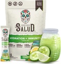 Salud 2-in-1 Hydration Packets + Ανοσία Ηλεκτρολυτές σκόνη, Αγγούρι Lime - Agua Fresca Drink Mix, Elderberry, Γαλακτοκομικά & Σόγια Δωρεάν, Μη Γλουτένη, Vegan, Χαμηλή θερμίδα, 1g Ζάχαρη (15 Σερβιέτες)