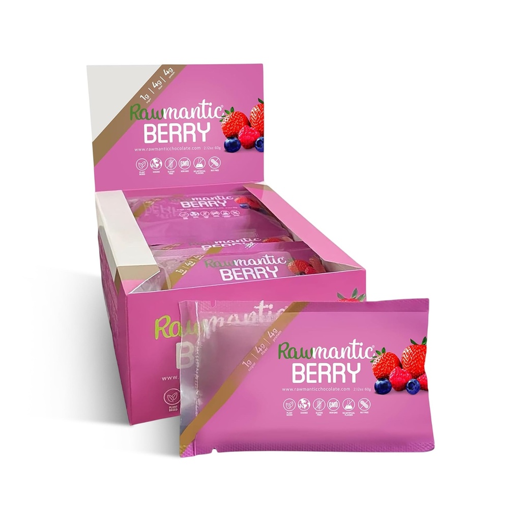 Rawmantic Chocolate Berry Vegan Energy Bars - 2.1 Oz (Pack of 12) - Σοκολάτα Snack Bars - Γαλακτοκομικά, Καρύδια και Γλουτένη Δωρεάν Mixed Berry Bar - Ιδανικό για Διατροφή Vegan - Μη ΓΤΟ Μεικτές Σοκολάτα Berry Energy Bars