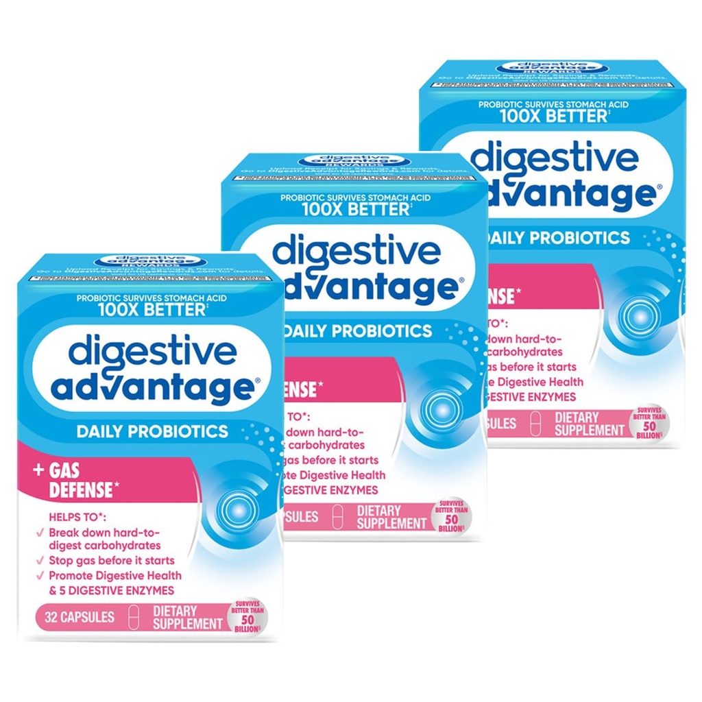 Digestive Πλεονέκτημα Γρήγορης Δράσης Ένζυμα + Καθημερινή Προβιοτική Πρόληψη Αερίου & Διακοπή Τροφίμων Σωματίδια 32 Κάψουλες Κόμης (3 Συσκευασία)