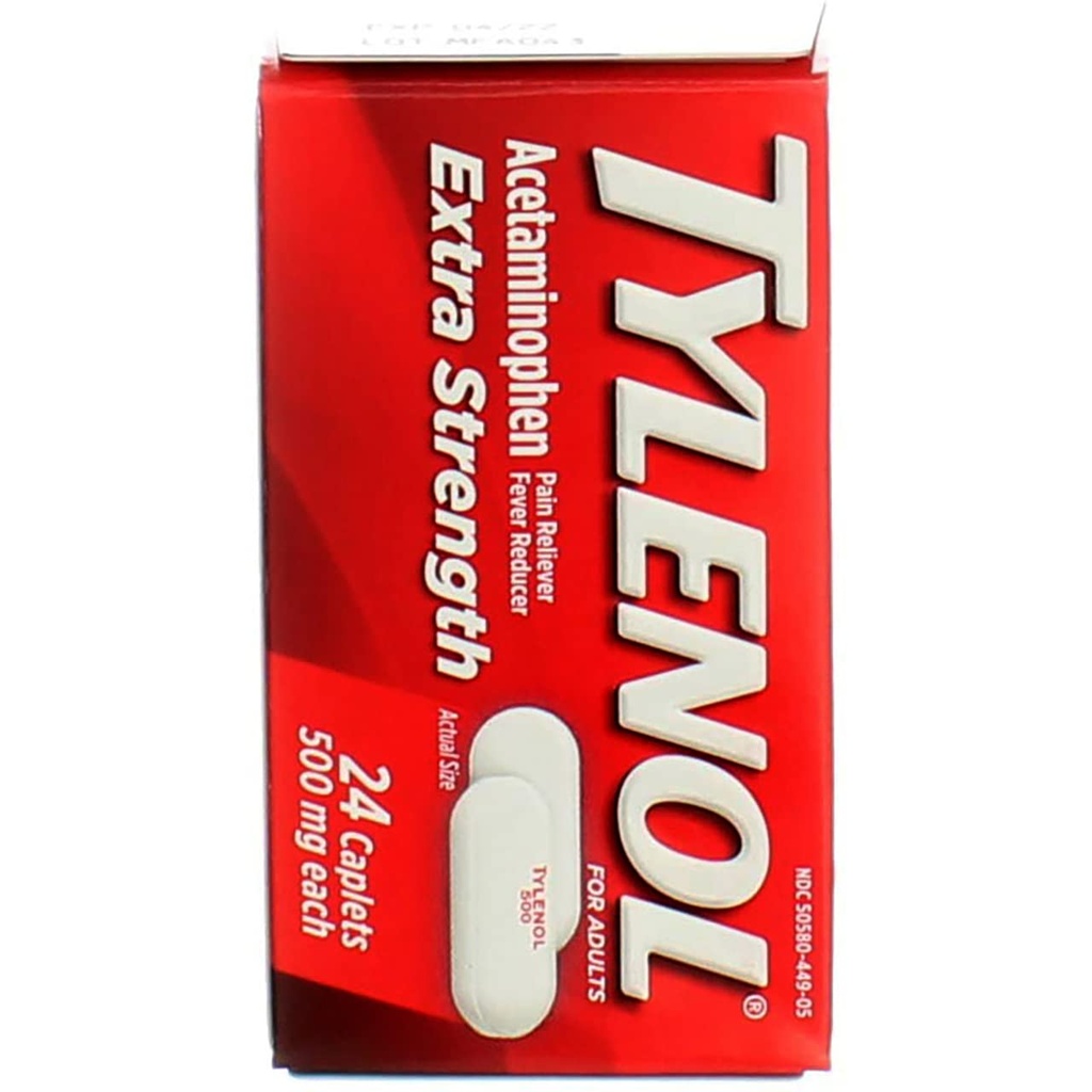 Tylenol Extra Strength Caplets, 500 mg - 24 ct, Συσκευασία των 3