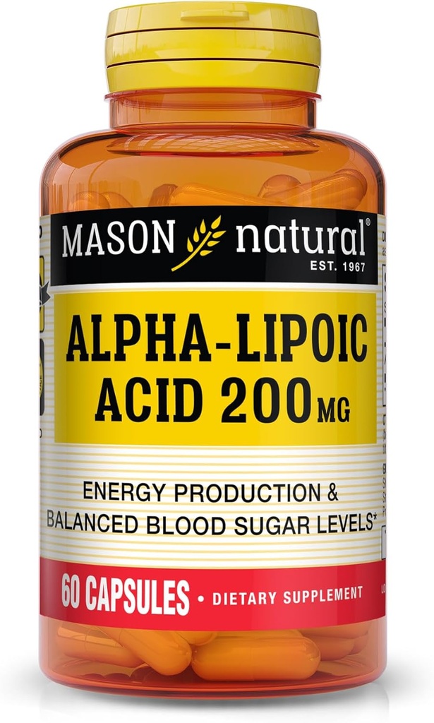 MASON NATURAL Alpha Lipoic Acid 200 mg, Υποστηρίζει την παραγωγή ενέργειας, συμπλήρωμα διατροφής, 60 κάψουλες