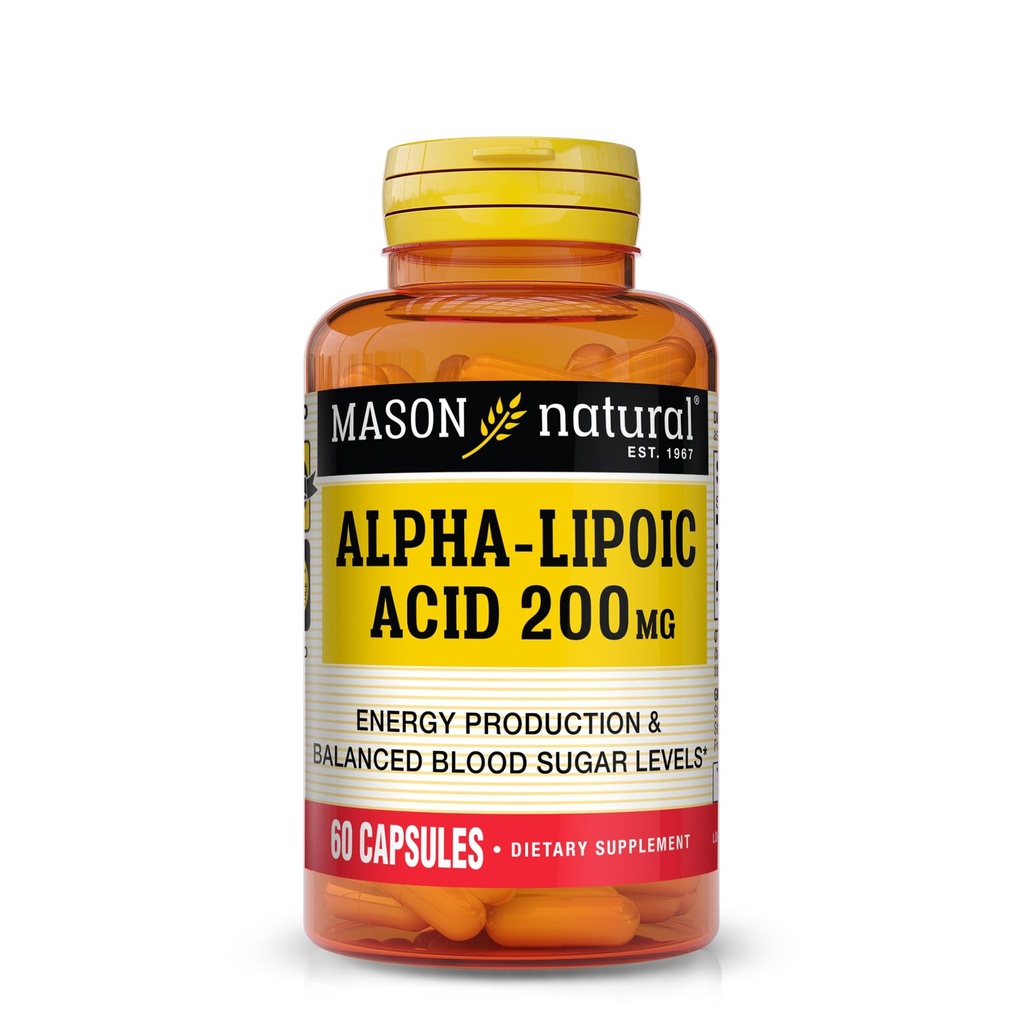MASON NATURAL Alpha Lipoic Acid 200 mg, Υποστηρίζει την παραγωγή ενέργειας, συμπλήρωμα διατροφής, 60 κάψουλες