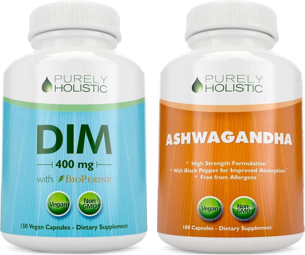 Αμιγώς ολιστικό Dim 400mg & Bioperine + Organic Ashwagandha 1300mg Bundle - 330 Vegan Κάψουλες - Κατασκευασμένες στις ΗΠΑ