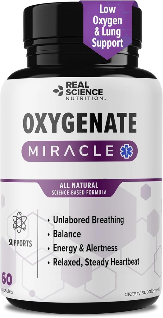 Real Science Oxygenate Miracle – Πνεύμονα συμπλήρωμα υποστήριξης για να βοηθήσει να ανακουφίσει Wheezing, βραχυκύκλωμα της αναπνοής, ταχυκαρδία & Κόπωση – Βελτιώνει την κυκλοφορία για Clear Lungs & αναπνευστική υποστήριξη, 60 Caps