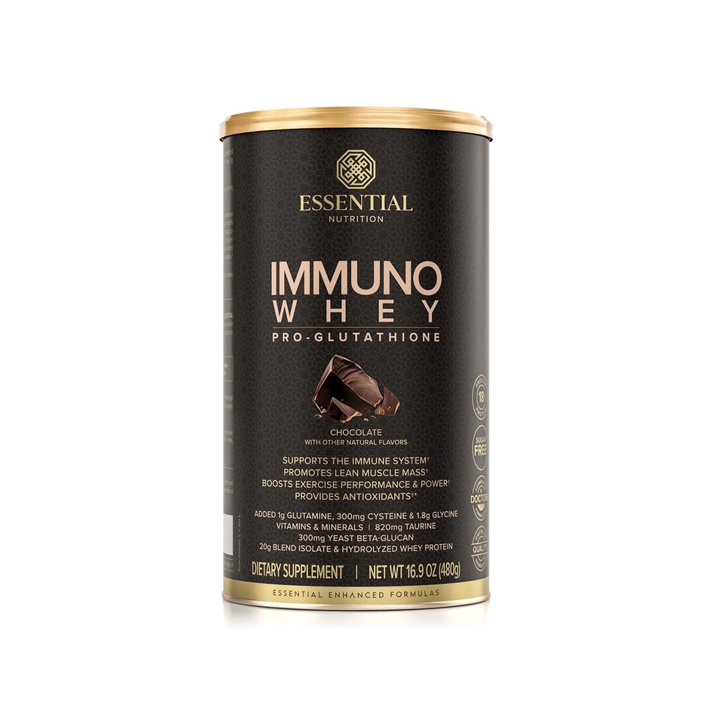 Essential Nutrition Immuno Whey - Isolate & Hydrolyzed Whey Protein Powder with Added Amino Acids to Support Glutathione Production - Beta Glucan - Chocolate - 16,9 oz (15 Servings)