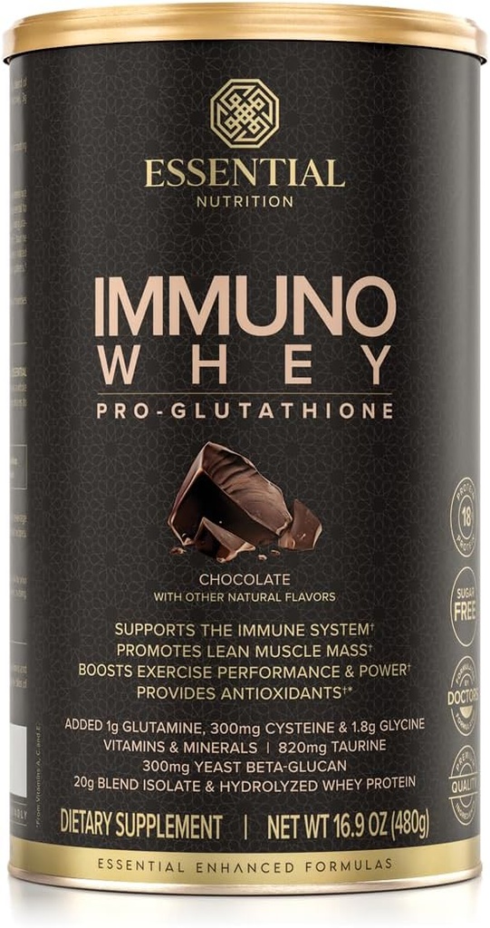 Essential Nutrition Immuno Whey - Isolate & Hydrolyzed Whey Protein Powder with Added Amino Acids to Support Glutathione Production - Beta Glucan - Chocolate - 16,9 oz (15 Servings)