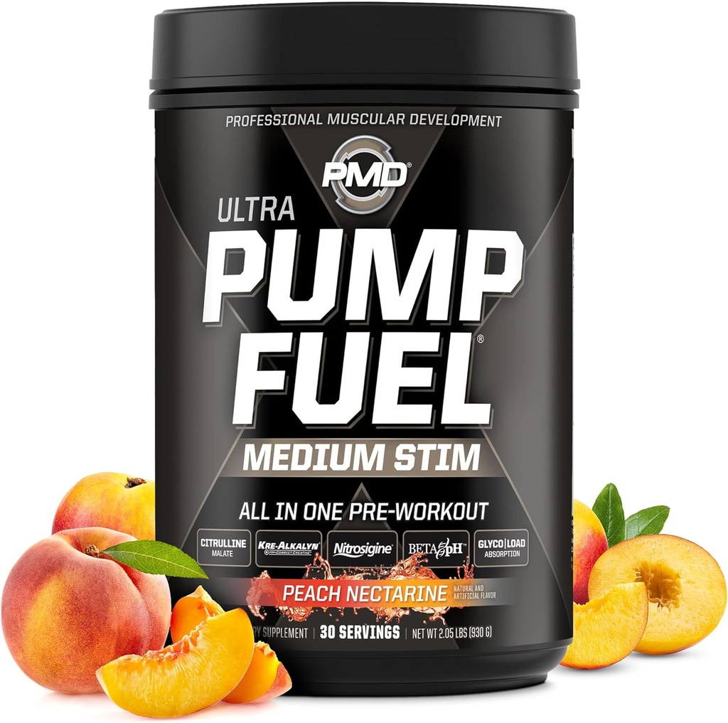 Αθλήματα PMD αντλία καυσίμου Ultra Medium Stim - Premium Pre προπόνηση σκόνη & μυϊκή αντλία, μεγαλύτερη εστίαση, αντοχή & ανάκτηση, Premium Creatine, Arginine & Beta Alanine - Ροδάκινο Nectarine (30 εξυπηρετούν)