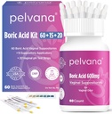 Pelvana Boric Acid Υποθεσίες για γυναίκες 60 + 15 Εφαρμοστές + 20 ταινίες δοκιμής pH = 95 Κιτ κομματιών για κολπική ODOR - εργαστήριο τρίτου μέρους δοκιμαστεί & Κατασκευάζεται στις ΗΠΑ